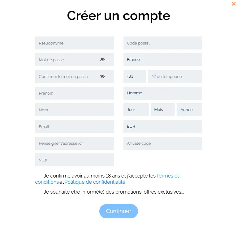 Processo di registrazione BETIUM CASINO